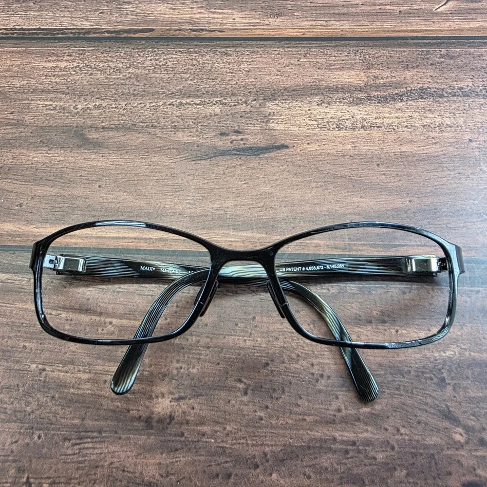 Maui Jim MJ-114-02 Black Marbled Grey Rectangular Eyeglass Frame Italy 54-17-135